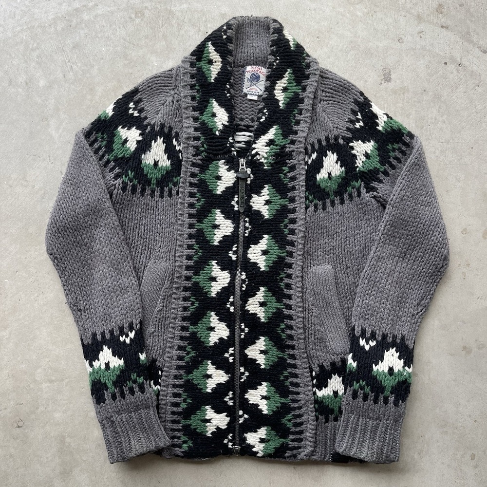 Diesel Tricot Chunky Fisherman Aztec Knit Cardigan Shawl S Green Wool Grandpa